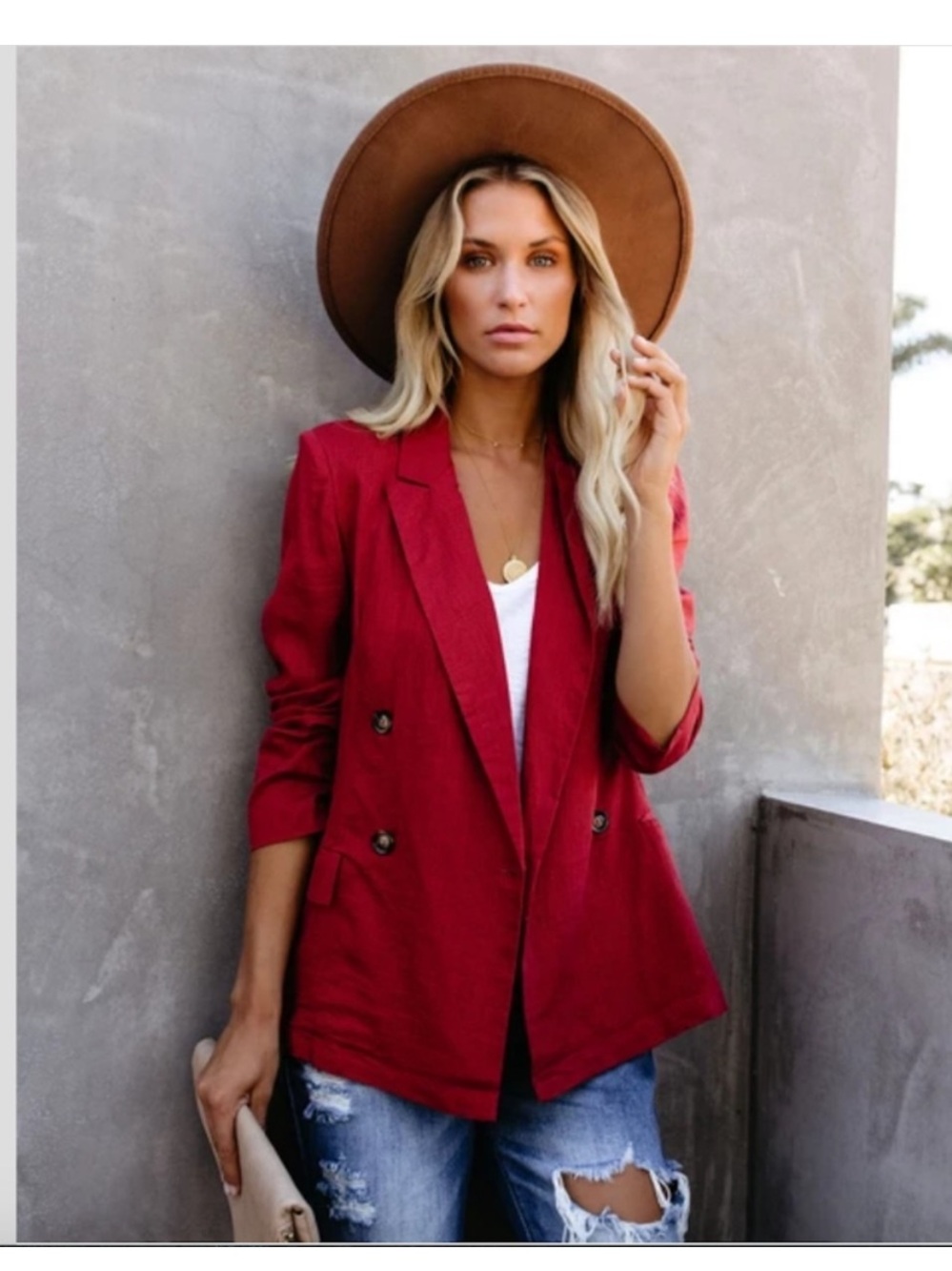 Everly from Vici Fort Worth Dark Sienna linen blend double breasted blazer S